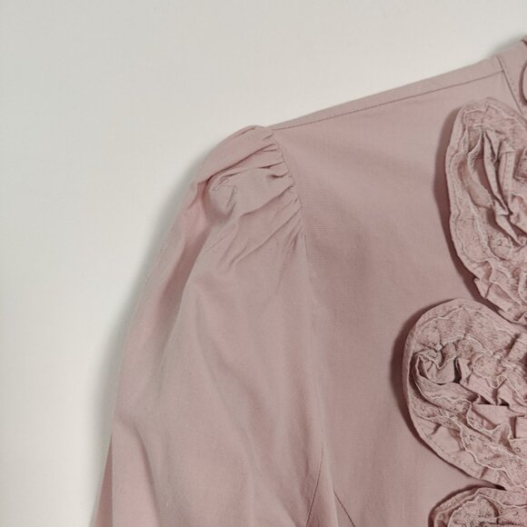 Famelin Women's Blouse Size 2 Pink Pearl Lace Mock Neck Business Casual Elegant - Picture 4 of 11